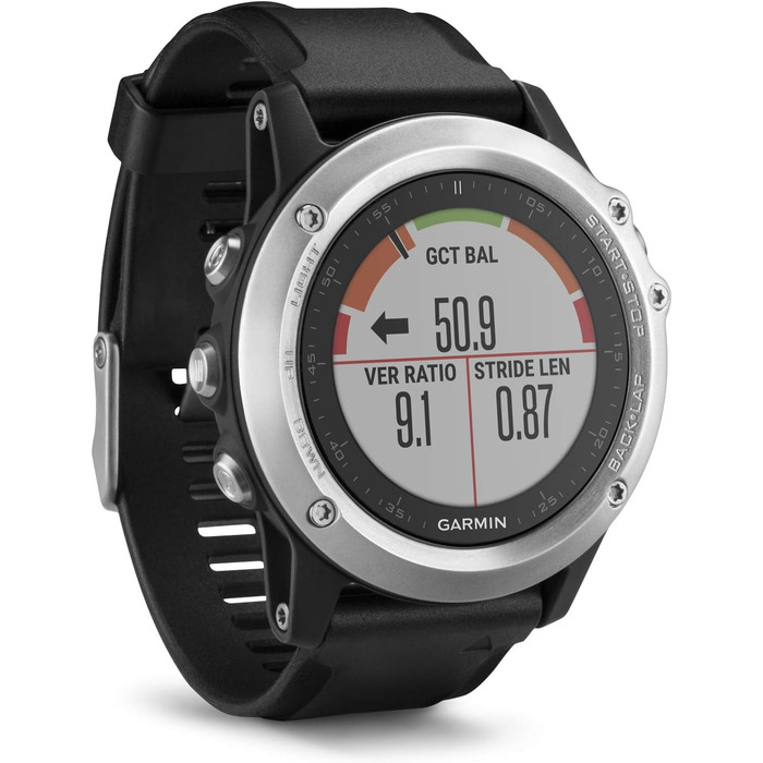Годинник Garmin Fenix 3 GPS Multisport з мінеральним склом, срібний корпус, чорний ремінець та пульсометром на зап'ясті