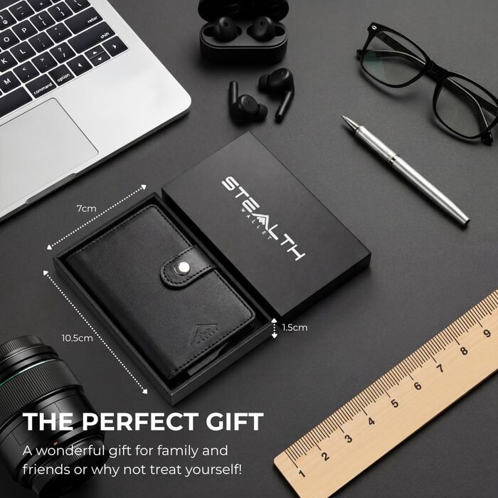 Гаманець чоловічий RFID Stealth Wallet - мінімалістичний висувний картхолдер з алюмінію та шкіри (чорний). Захист від сканування карт