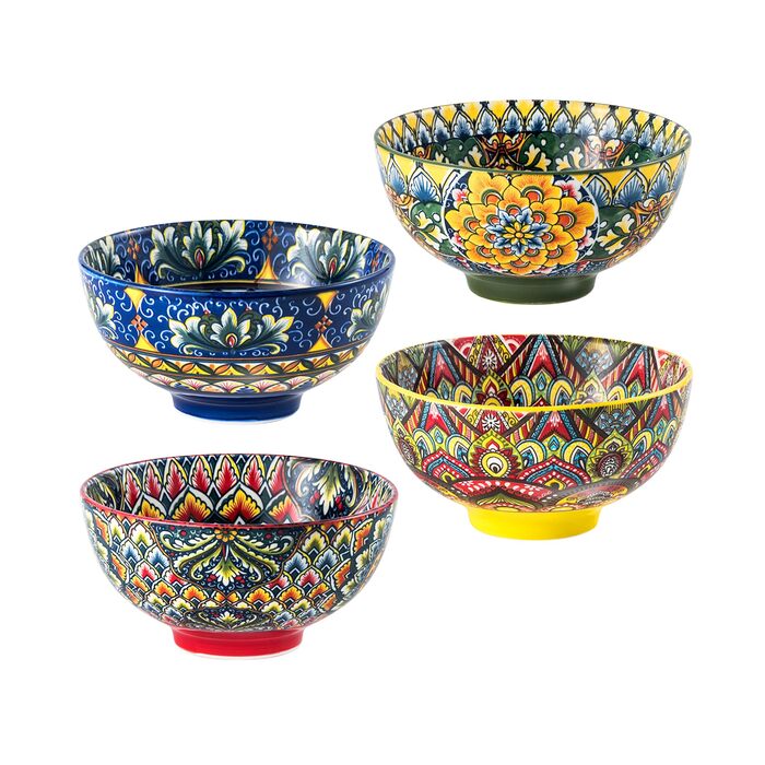 Набір супових тарілок Henten Home, 4 шт. - 360 мл, кераміка, для супу, десерту, морозива, богемний стиль