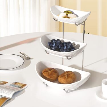 Багатоярусна фруктова тарілка Acliys 3 яруси з кераміки для кухні, зберігання фруктів, овочів, снеків, десертів