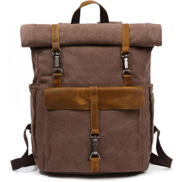 Рюкзак FANDARE Rolltop з відділенням для ноутбука 15.6 дюймів, зелений (коричневий), для роботи, подорожей, школи