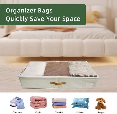 Коробки для зберігання під ліжком, 2 шт. з підставкою по периметру, з кришкою для постільної білизни та одягу (без нижньої підставки), бежеві