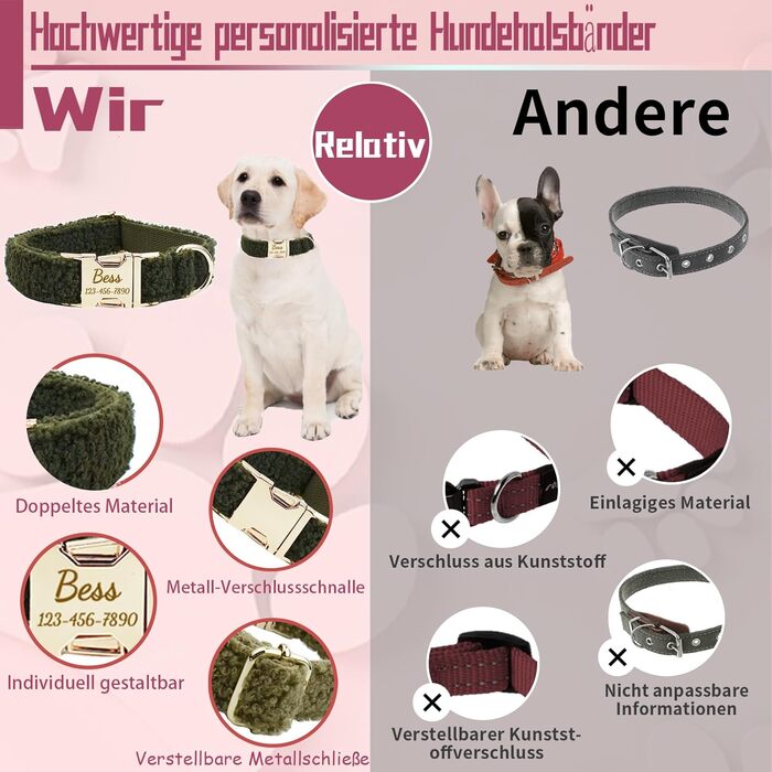 Персоналізоване собаче ошийник з металевою застібкою, з іменем та номером телефону. Регульовані розміри для собак середніх та великих порід.