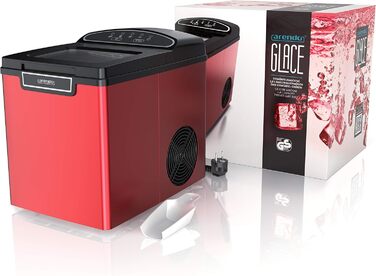 Stainless steel ice maker, ice cube maker, ice maker machine 1.8 Liter ice cube maker, ice cream machine with cooling, ice cube sizes small and large, status LEDs ABS BPA free, silver stainless steel (D: Red)