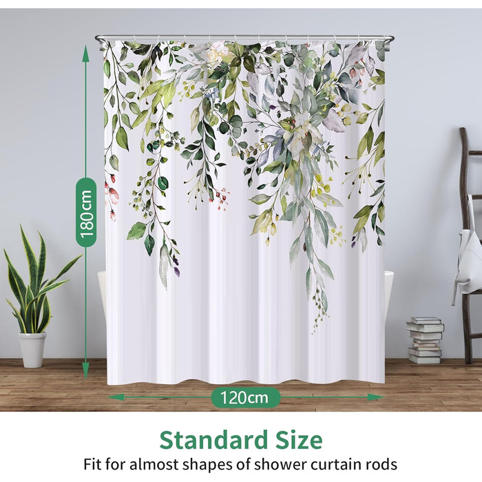 Шторка для душу REZAYMRS, 180x200 см, водонепроникна, з 12 гачками, поліестер, зелена