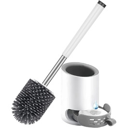 Набір для туалету: щітка з тримачем Silikon, довга ручка, швидке висихання, для ванної кімнати/гостьового WC, монтаж на стіну/стоячи (білий & чорний)