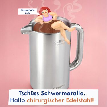 Френч-прес Ziruma 1 літр: нетоксичний, з нержавіючої сталі, з подвійними стінками та термосистемою