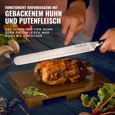 Ніж для нарізання шинки Cutluxe – 30 см, професійний ніж для м'яса та барбекю, з німецької сталі, повний хвостовик, ергономічна ручка та піхви, серія Artisan