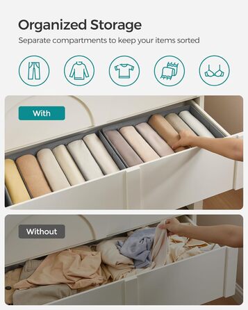 SONGMICS Set of 4 Drawer Organizers, 6 Compartments, Closet Organizer, Foldable, Clothes Organizer, 16.3 x 12.1 x 7 inches, for Pants, Clothing, Dove Gray, URUS009G04