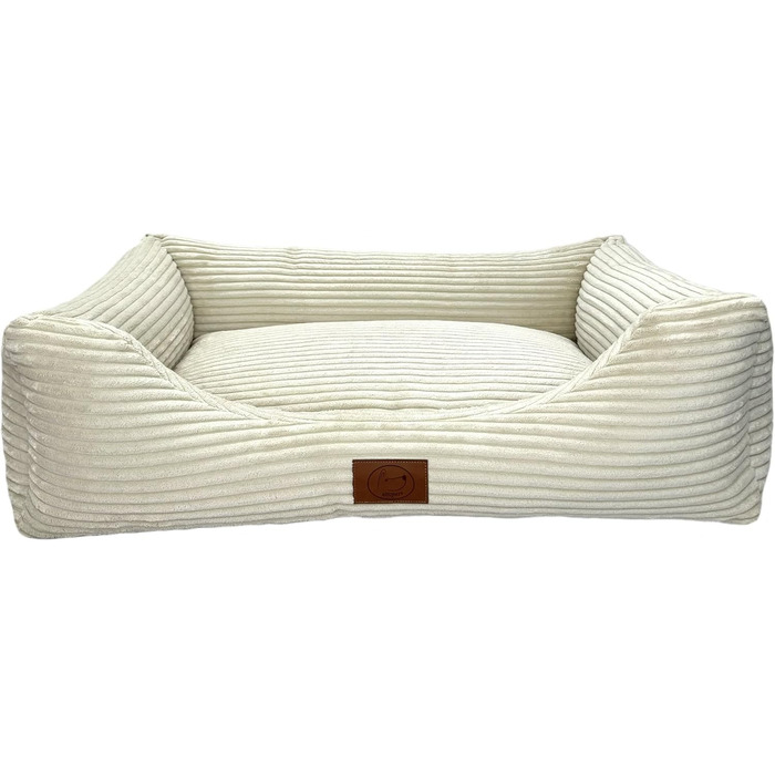 Ортопедичне ліжко для собак Elropet з м'якого корду, кошик для собак (Оливковий, Кремово-білий), XS/S/M/L/XL, XXL (145x110x30cm)