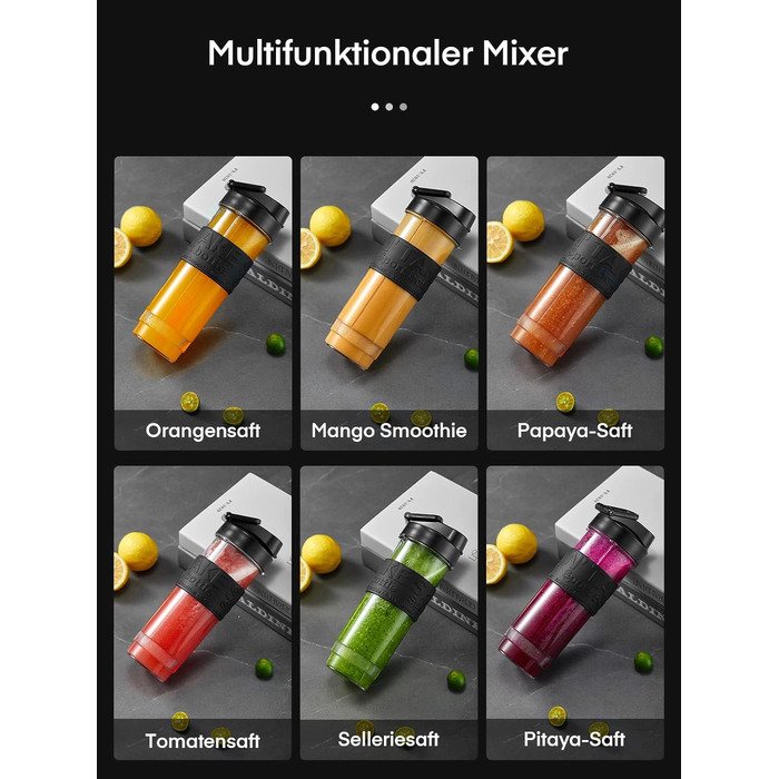 Блендер HOUSNAT Smoothie Maker To Go: портативний, 500W, з пляшкою 570мл, нержавіюча сталь, BPA-free, для смузі та напоїв