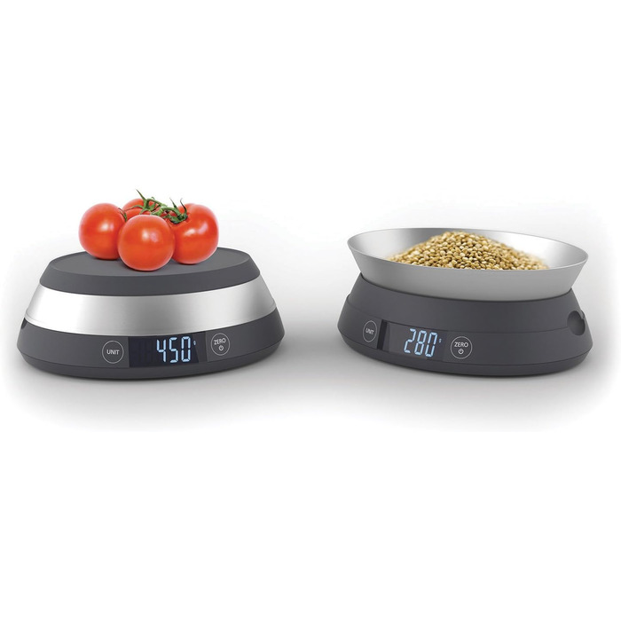 Joseph Joseph SwitchScale 2-in-1 Kitchen Scale - Digital, 5kg Capacity, Metric & Imperial LCD Display, Battery Powered - Gray