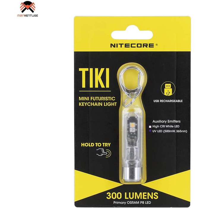 Ліхтарик-брелок Nitecore TIKI, міні, акумуляторний, 300 люмен, UV-світло, надяскравий