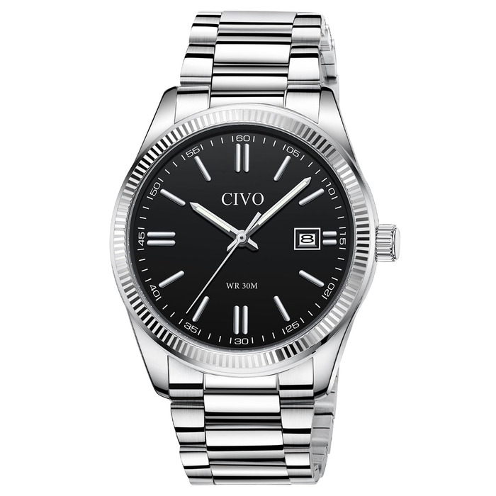 Чоловічий годинник CIVO з нержавіючої сталі: аналоговий бізнес-годинник з датою, що світиться - водонепроникний для роботи та відпочинку - стильний подарунок для чоловіків, чорний 8349