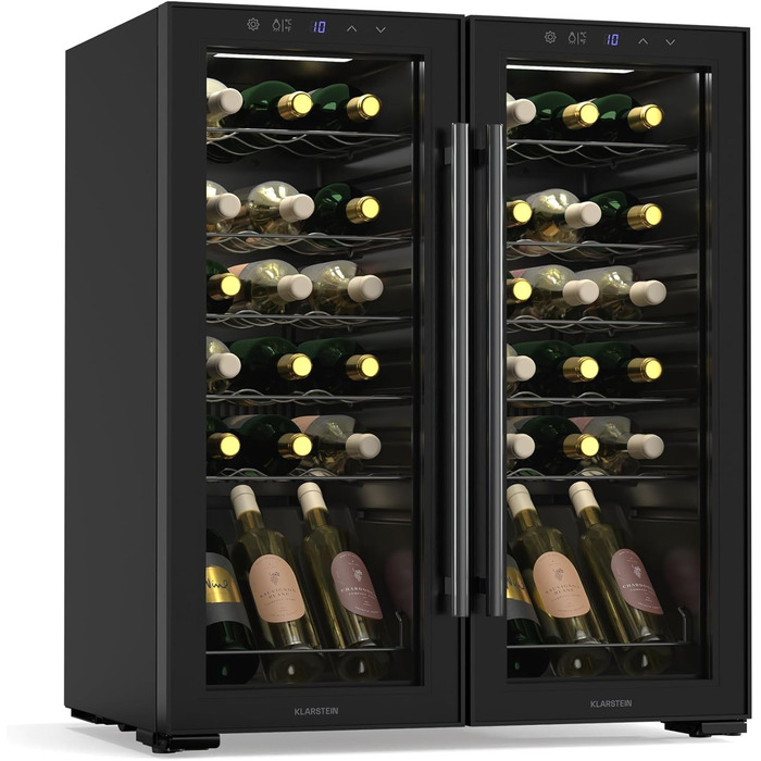 Klarstein Wine Fridge - 16 Bottle Dual Zone Wine Cooler with Glass Door - Compact Indoor/Outdoor Beverage Refrigerator - 5-18°C Temperature Range