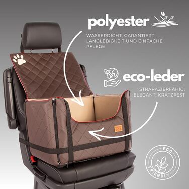 Автомобільний лежак для собак Golden Dog - безпечний транспортувальний бокс з ременями безпеки, 52x44x33 см, коричневий, з водонепроникної шкіри