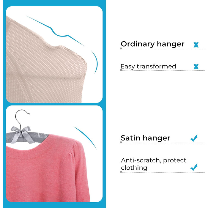 Набір плечиків для одягу JS HANGER, 10 шт., сірий, з сатином, для сорочок, суконь, блузок, вечірнього одягу, без плечей, для жінок