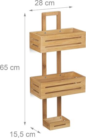 Relaxdays Shower Shelf Bamboo H x W x D: 65 x 28 x 15.5 cm Shower shelf made of wood as a hanging shelf for the shower with 3 shelves, shower basket as a bathroom shelf for hanging and a rust-free bathroom cabinet and shelf, natural