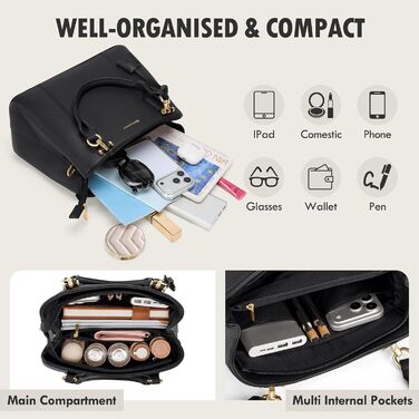 Сумка жіноча RAINSMORE середнього розміру з екошкіри, чорна. Сумка-тоут, сумка на плече, сумка через плече.