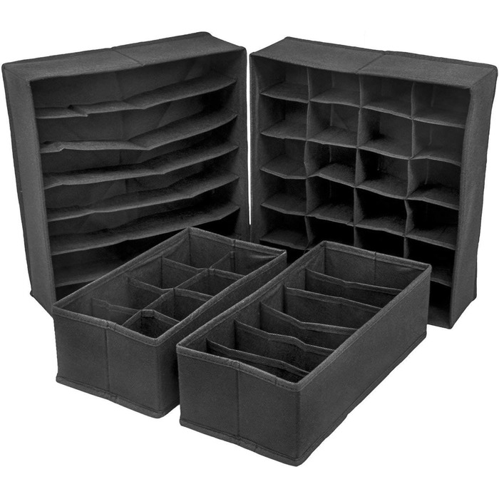 Styleys Set of 4 Foldable Storage Boxes, Drawer Dividers, Odorless Interior Lining, Storage Boxes, Closet Organizer, Under-Bed Organizer for Clothes, Shoes, Underwear, Bras, (Black - S1014)
