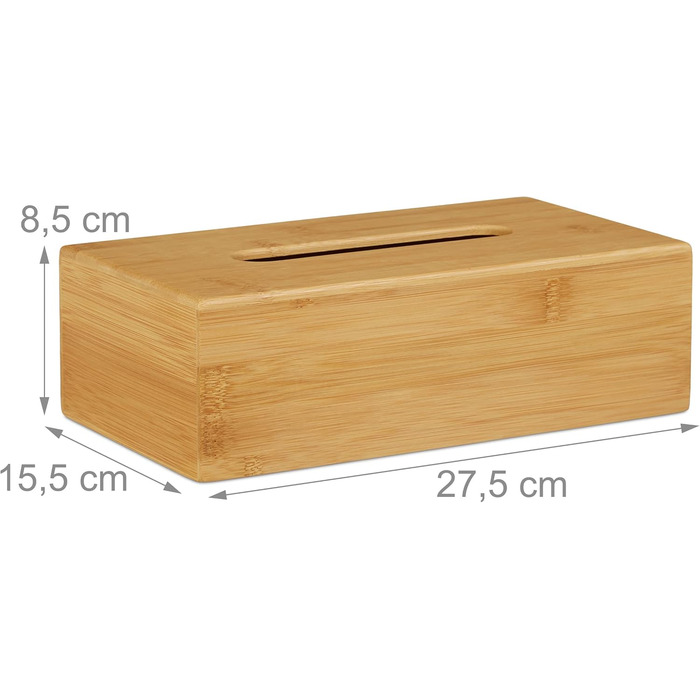 Relaxdays 2 x Cosmetic Tissue Box Bamboo, HBT: 8.5 x 27.5 x 15.5 cm, Tissue and Cosmetic Tissue Dispenser, Natural