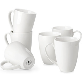 MALACASA Coffee Mugs Set of 6, Porcelain 560ML Mug Set, Large Modern Coffee Cups with Handle for Tea, Juice, Latte, Cappuccino, Hot Chocolate. Dishwasher and microwave safe, REG White Series