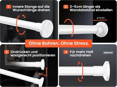 Штанга для душу без свердління 160-210 см, срібна, Ø 25 мм, телескопічна, з кріпленнями - для ванної, душової кабіни та перегородки (70-120 см, біла)