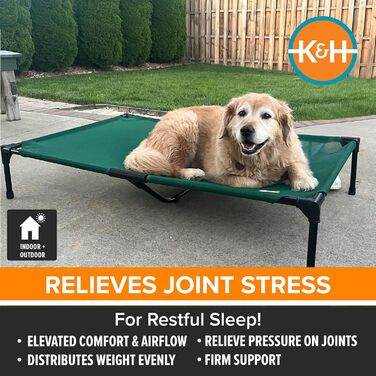 K&H Pet Products Elevated Outdoor Dog Bed, Breathable, Cooling, Elevated Cot, Hammock for Large Dogs, Washable Mesh Cover, Elevated Metal Frame, Foldable, (L 127 x W 81 x H 23 cm)