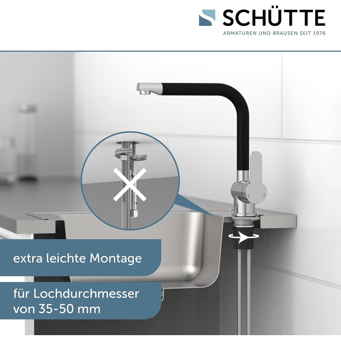 Шутер кухонний змішувач RIO 360° (хром/чорний мат), поворотний вилив, для однієї/двох мийок