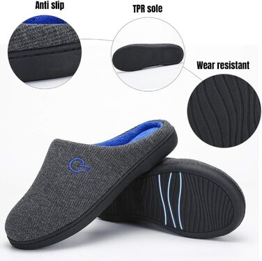 Тапочки Mishansha для дому чоловічі та жіночі зимові, з піною Memory Foam, розмір 36-47, сірі