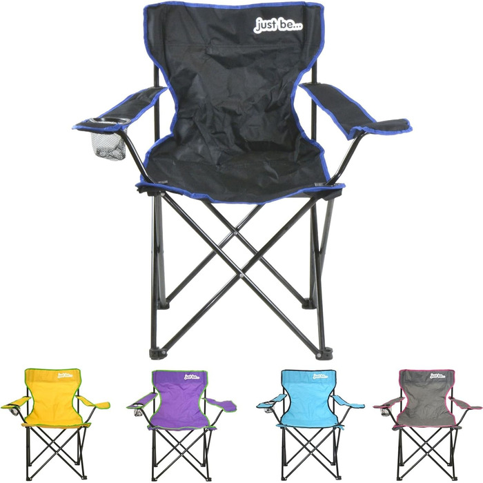 Кемпінговий стілець складаний з підлокітниками та тримачем для напоїв, сірий/рожевий (чорний/синій)
