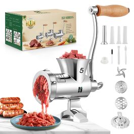 М'ясорубка ручна Huanyu з нержавіючої сталі, насадка для ковбас та печива, миється в посудомийній машині, для яловичини, свинини та овочів (№8)