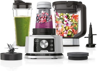 Ninja Foodi Power Nutri Mixer Smoothie Maker 3-in-1, thick spreads & frozen drinks, automatic programs, 2.1L pitcher, 700ml cup & 400ml bowl with Power Paddle, 1200W, Silver CB350EU 3-in-1 Mixer, 1200W