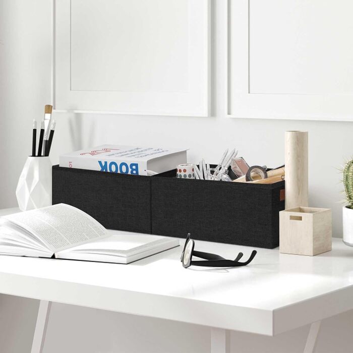 Ghvyenntte Storage Baskets (6 Pieces), small fabric storage baskets, foldable, 30 x 20 x 13 cm, organizer baskets with PU handles, decorative square baskets for closet, shelves, cabinet (Small-11.8