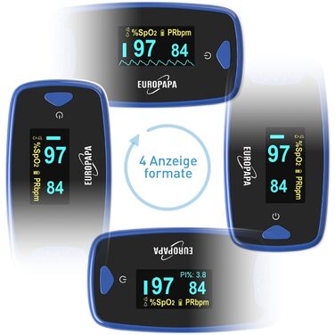 Пульсоксиметр EUROPAPA: вимірювання SpO2 та пульсу з OLED екраном (синій)