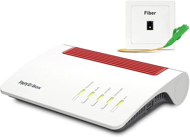 Роутер FRITZ!Box 5590 Fiber: Wi-Fi 6, Mesh, DECT, 2.5 Gbps LAN, для підключення до оптоволоконного інтернету, білий/червоний