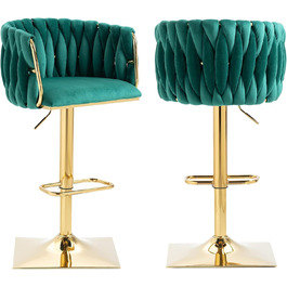 Emerald Velvet Bar Stools 2-Pack - Adjustable Swivel Kitchen Barstools with Backrest for Kitchen & Home Bar