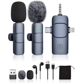 Бездротовий мікрофон Lavalier Mini для телефону/iPhone/Android/ПК/iPad, USB-C, 4-в-1, для відео, стрімінгу, YouTube, TikTok, блогу, подкасту, блакитний