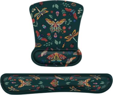 Кисет для миші iCasso з підставкою для зап'ястя, підтримка зап'ястя для клавіатури, з піною з пам'яті, ергономічна підтримка, легке набирання тексту та зняття болю в зап'ясті для ігор, комп'ютера, офісу (Зелені метелики)