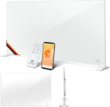Інфрачервовий обігрівач KESSER 520W з алюмінію, 2-в-1: підлоговий та настінний. Енергозберігаючий з Wi-Fi керуванням, датчиком вікон та пультом. Білий.