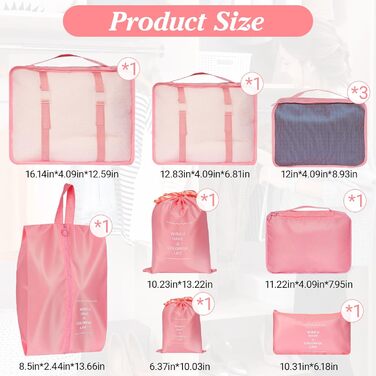 Органайзер для валізи Zorplex, набір 10 шт: кубики для пакування, аксесуари для подорожей, сумочки для одягу, взуття та косметики (рожевий)