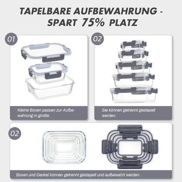Набір контейнерів для зберігання їжі з боросилікатного скла з кришкою, BPA-free, герметичні, для мікрохвильової печі, духовка, посудомийна машина – контейнери для Meal Prep для кухні, офісу (SA101)