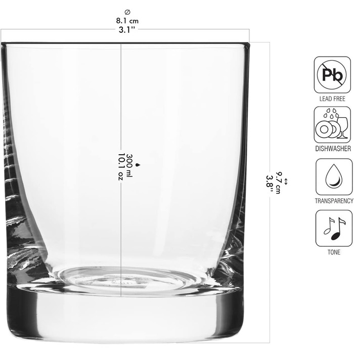 Krosno Whisky Glasses Tumbler | Set of 6 | 300 ML | Blended Collection | Perfect for Home, Restaurants, and Parties | Dishwasher Safe