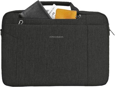 KROSER Laptop Bag 15.6 Inch Laptop Bag Briefcase Tablet Bag Shoulder Bag Crossbody Bag Water-Resistant Satchel Business Laptop Bag for Women and Men - Black MEHRWEG