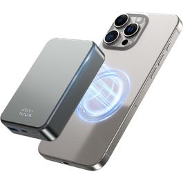 Магнітний портативний Power Bank 26800mAh з USB-C, для iPhone та Android (сірий метал)