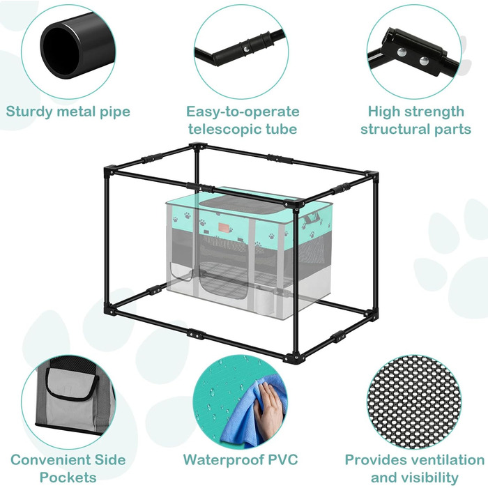 Переносний вольєр для собак та котів, ігровий майданчик для тварин, металевий загон, переносна клітка-палатка, середній та великий розмір (зелений)