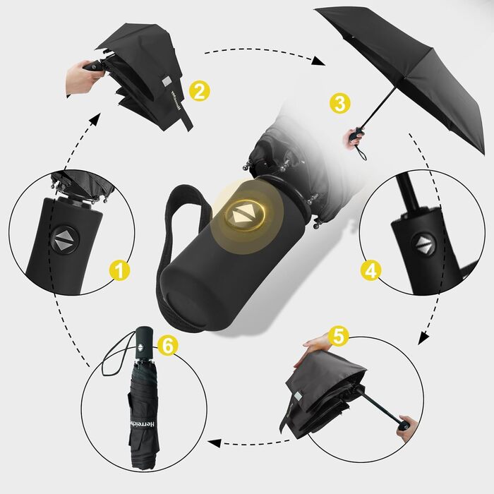 Компактний дорожній парасолька Herreicher - автоматичний, ультралегкий, захист від УФ, для чоловіків та жінок, чорний