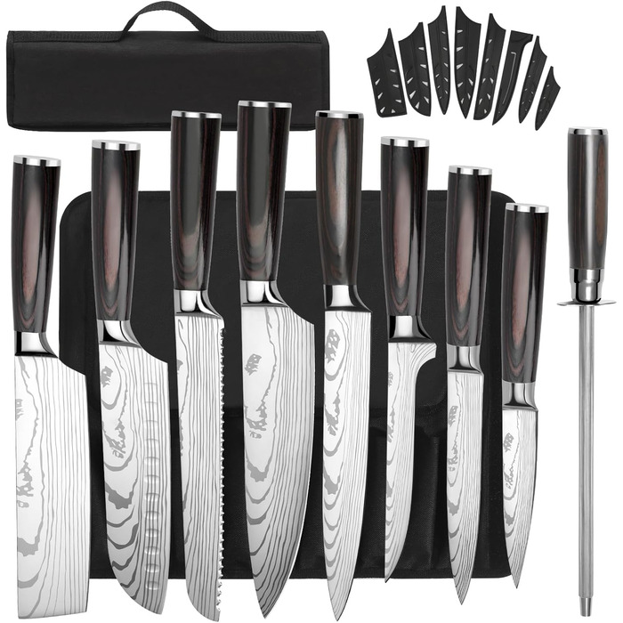 Набір кухонних ножів Gustrug 3 шт. з ергономічними ручками: кухонний ніж, сантoku, універсальний (8 шт.)