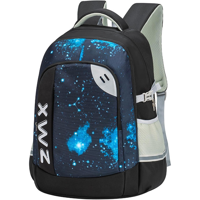 Шкільний рюкзак для підлітків 46L, рюкзак для школи, гімназії, старшої школи з нагрудним ременем, світловідбиваючими елементами, відділенням для 17.3' ноутбука, чорний (Casual-5255)