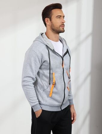 Світшот з капюшоном Aulemen для чоловіків з блискавкою, лангрукав, slim fit, декілька кишень, для повсякденного носіння та спорту, сірий, 3XL